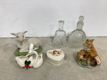 Glass Bells, Ceramic Figures and more (Goebel, Boehm, etc) Tallest - 6.5in