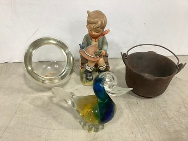 Cast Iron Pot, Ceramic Stauffer Figurine, Glass Duck Statue, and more (Tallest - 8in)