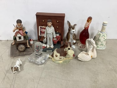 Various Ceramic Figures, Bell, and more (Norman Rockwell, Hudson, etc) Tallest - 6.25in