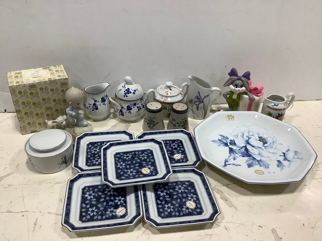 Ceramic Pitchers, Containers, Dishes, Bank, and more (Precious Moments, Noritake, etc) Tallest - 6in