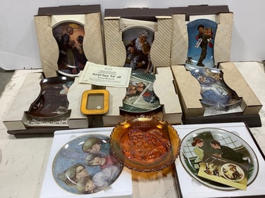 Collectible Norman Rockwell Plates, and Depression Glass Dish
