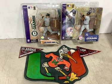 Mcfarlane Jason Giambi Figures, and Vintage Miami Hurricanes patch