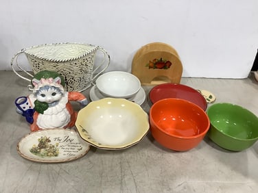 Ceramic Bowls, Teapot, Wooden Napkin Holder, and more (Royal Norfolk, Cracker Barrel, etc) tallest