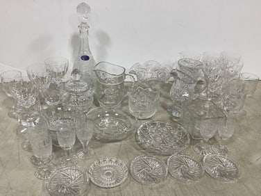 Various Crystal Clear Glass (Cups, Pitchers, Plates, Decanter and more) Tallest - 12.25in