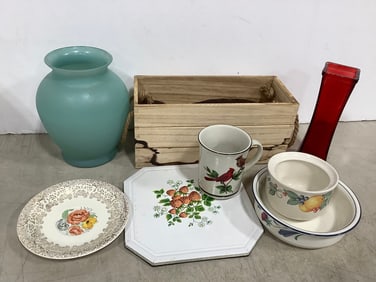 Glass Vases, Wooden Organizer, Ceramic Dishes, and more (Tallest - 7.5in)