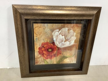 Framed and Signed Floral Artwork (13.5inx13.5in)