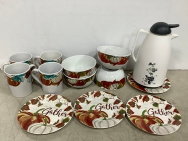 Royal Norfolk Plates/Bowls/Cups, and Royalford Jenna Plus Vacuum Flask (11.25in)