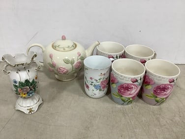 Floral Ceramic Mugs, Lenox Teapot, and more (Tallest - 6in)
