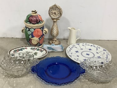 Ceramic Jar, Quartz Clock (10in Tall), Ceramic Plates, and more