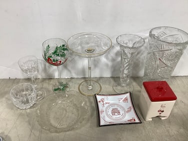 Crystal cut vases, ceramic tea bag dispenser, and more(10.5in.tallest)