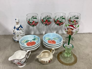 Hand painted goblets, hand painted bowls, Frank Carullo statue, and more(9in.tallest)
