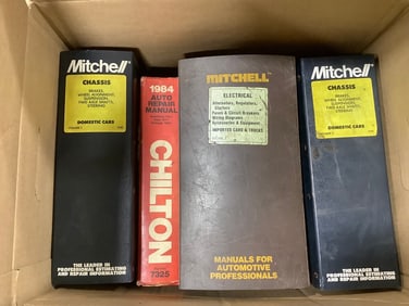 Various 1980s/1990s Mitchell Service/Repair Books and 1984 Chilton auto repair manual