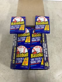 Fleer Baseball logo stickers and trading cards set in box