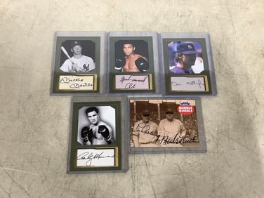 Collector's cards in plastic cases(Muhammad Ali, Don Mattingly,Mickey Mantle, and more)