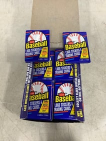 1988 Fleer baseball logo stickers and trading cards in box