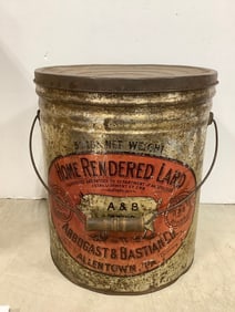 Vintage Home Rendered Lard Arbogast & Bastian Co. tin bucket with lid(14.in.tall)
