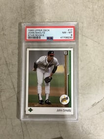 John Smoltz 1989 Upper Deck Star Rookie collectible card in case