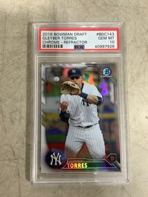 2016 Gleyber Torres Bowman draft chrome-refractor collectible card in case