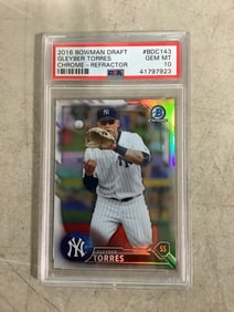 2016 Gleyber Torres Bowman draft chrome-refractor collectible card in case