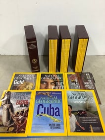 National Geographic magazines in cases