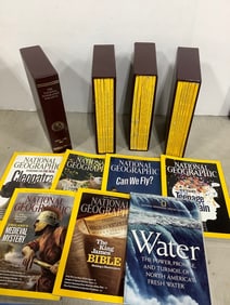 National Geographic magazines in cases