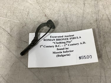 Excavated Ancient Roman Bronze Fibula clothing pin(1st century B.C.-1st century A.D.)