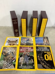 National Geographic magazines in cases