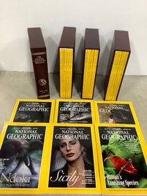 National Geographic magazines in cases
