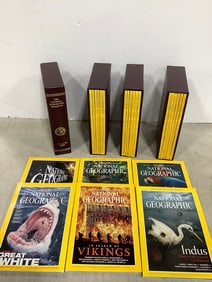 National Geographic magazines in cases