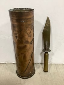 Trench Art Vase, and Knife (6in Tall)