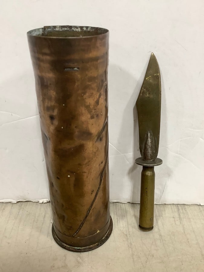 Trench Art Vase, and Knife (6in Tall): Trench Art Vase, and Knife (6in Tall)