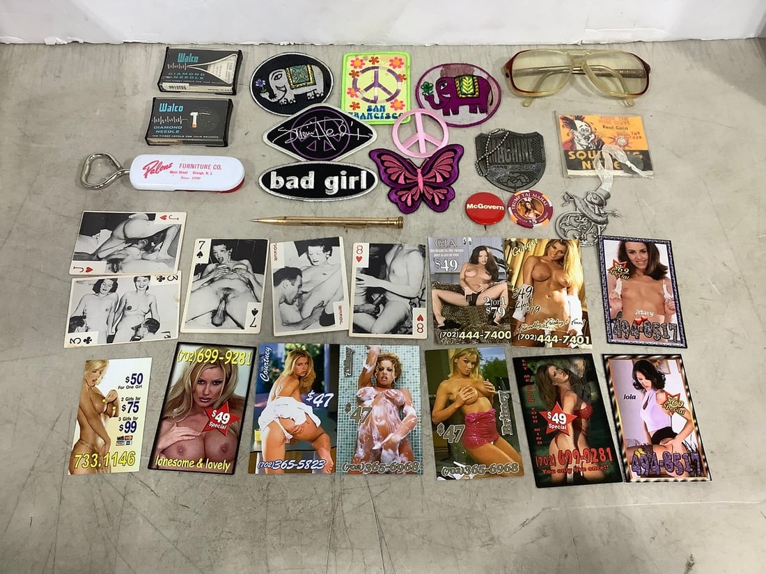 Iron on patches, pornographic cards, and more: Iron on patches, pornographic cards, and more