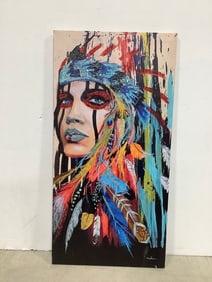 Native American signed canvas wall art print(11.75in.x23.75in.)