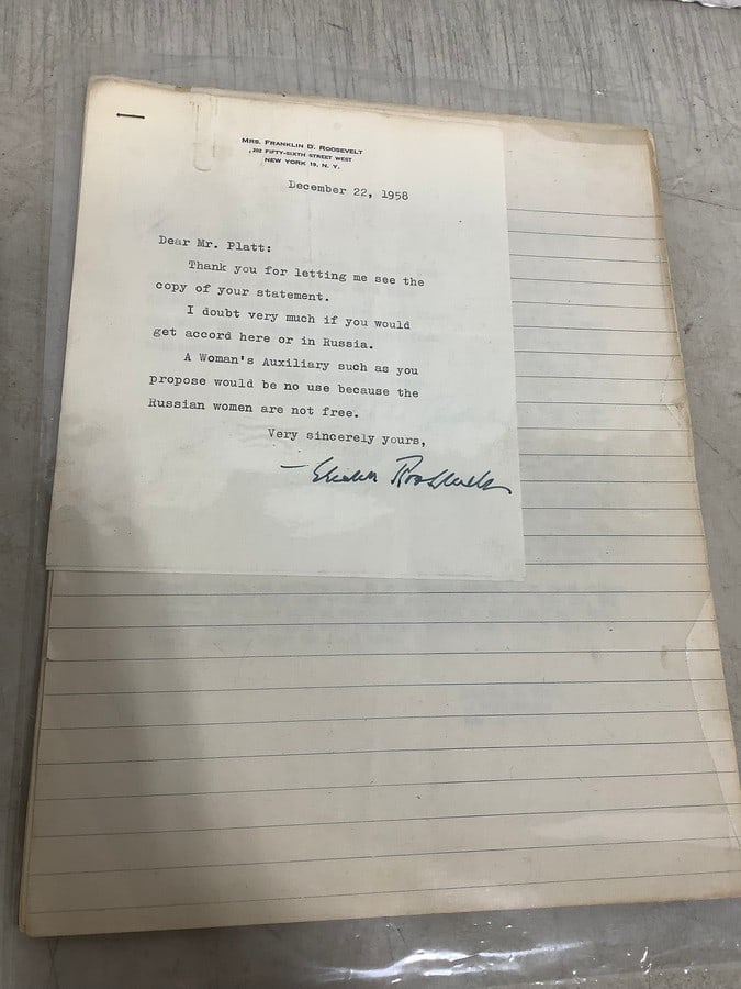 Vintage Document signed by Elanor Roosevelt (1 of 1)