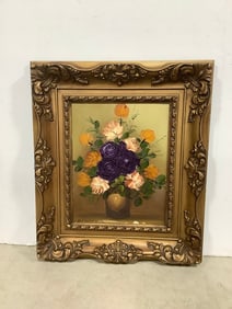 Floral framed painting(18.5in.x21.5in.)