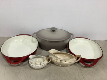 Hallmark Pitchers *chipped,* Pot with Lid, and Ovenware
