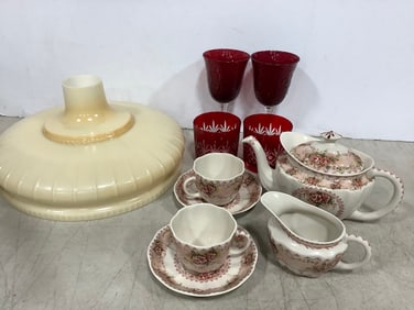 Red Glass Cups, Ceramic Creamer Set, and more