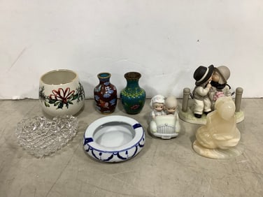 Ceramic ashtray, statues, miniature vases, and more(Enesco, Precious Moments, etc.-4in.tallest)