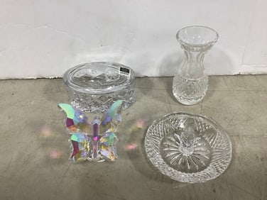 Simon Design glass butterfly, Miller Rogaska handmade crystal glass jar, and more(4in.tallest)