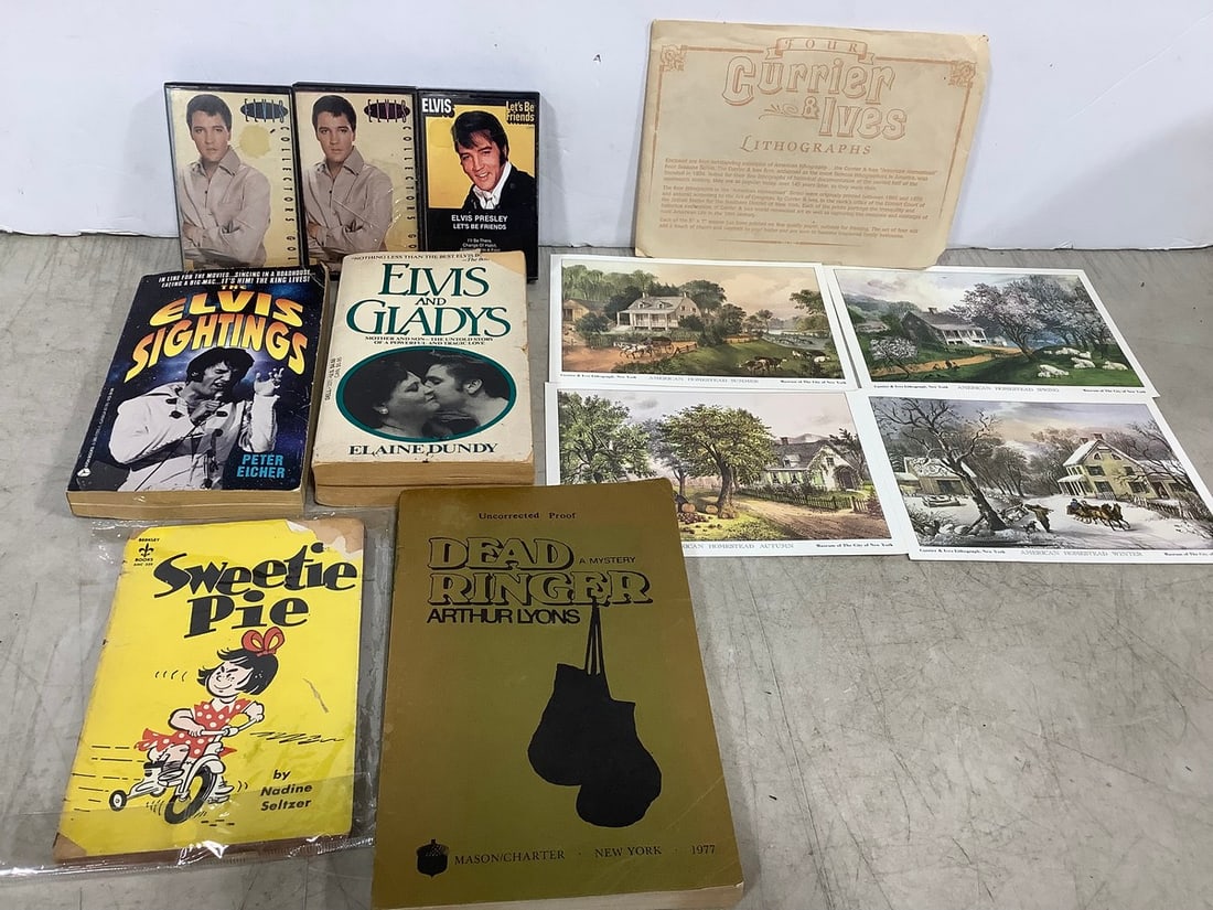 Currier & Ives lithographs, vintage books, and Elvis cassettes: Currier & Ives lithographs, vintage books, and Elvis cassettes