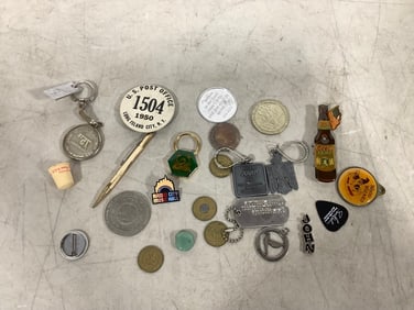 Vintage transit tokens, keychains, and more
