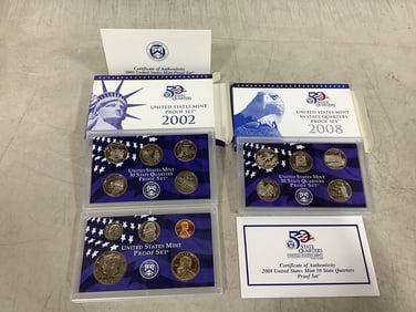 2002 and 2008 U.S. Mint proof coin sets