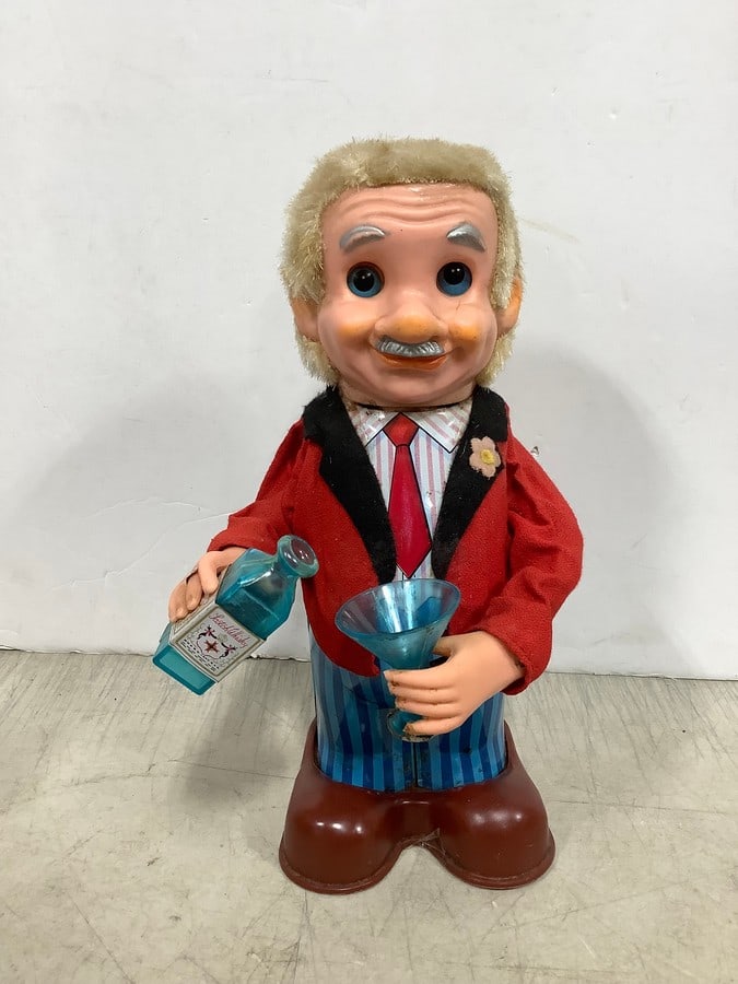 Vintage Blushing Willy bartender tin toy (1 of 1)