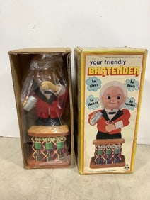 Vintage bartender animated tin toy in box