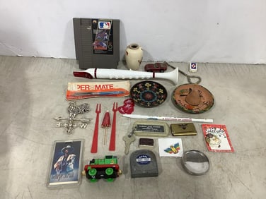 Super Nintendo MLB game, music recorder, guitar picks, and more