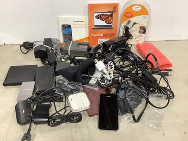 Various Phones, Wires, Earbuds, and more
