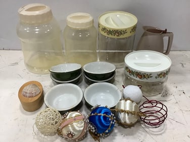 Plastic/Glass Containers, Ceramic Bowls, Christmas Ornaments, and more (Tallest - 10in)