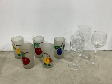 Hand painted drinking glasses and wine glasses(tallest 7.5in.)