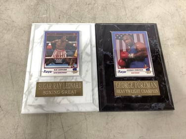 George Foreman and Sugar Ray Leonard plaques(5in.x7in.)