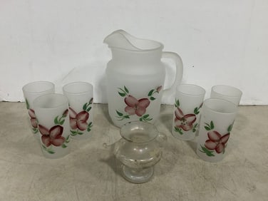 Handpainted floral cup/pitcher set and candleholder(tallest 9in.)